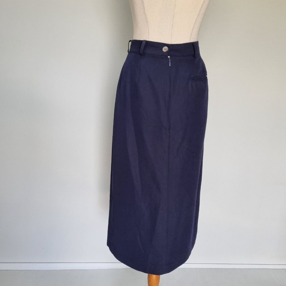 Sportscraft Navy Blue Button Up Midi Skirt Vintage 90s Size 16 - Picture 5 of 10